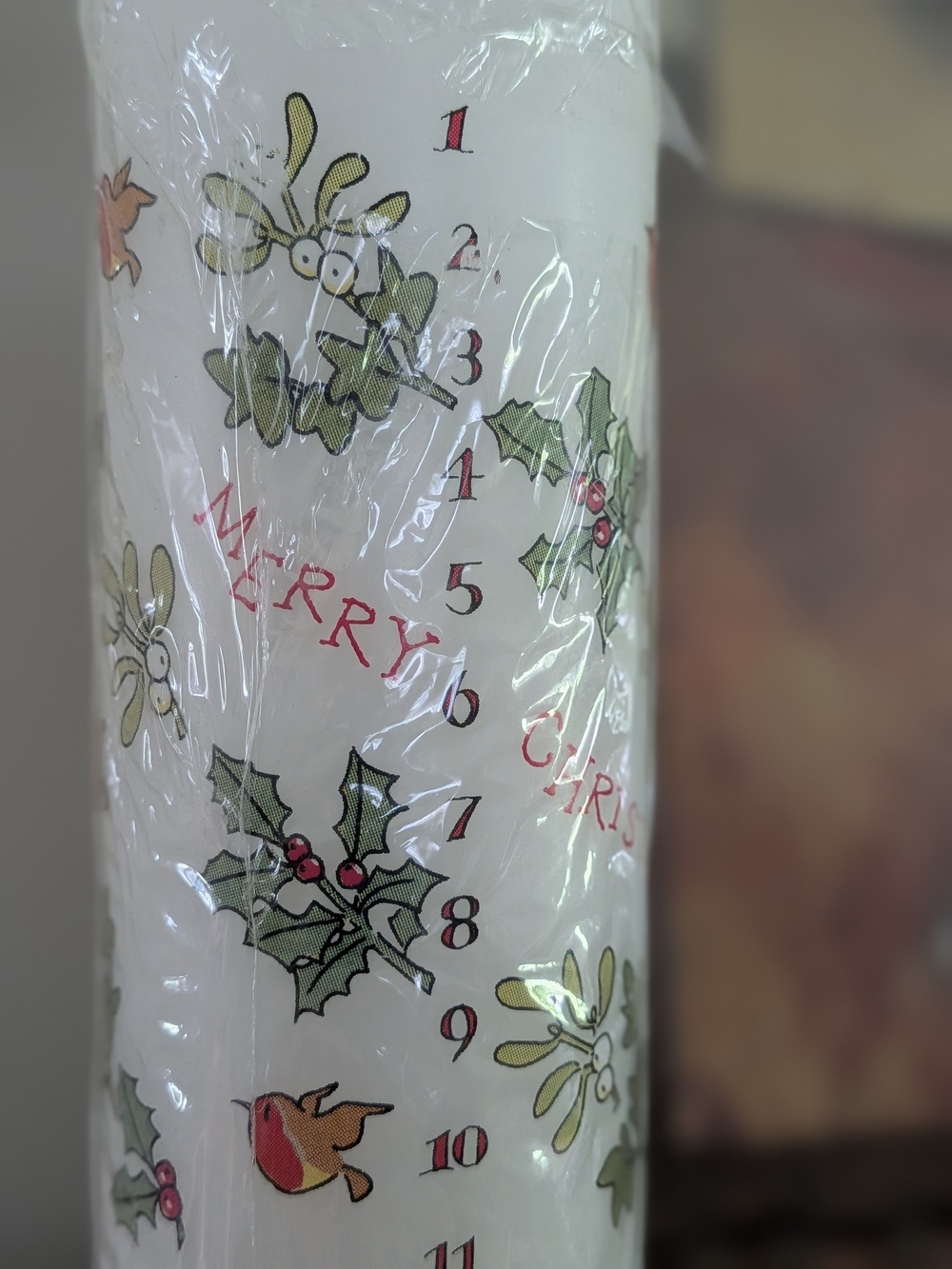 British Christmas Advent Pillar Candle Holly Ivy Robin Birds 1-24 Days Sealed
